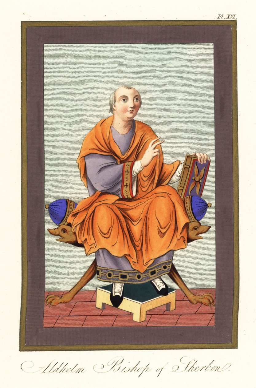 Aldhelm, biskop af Sherborn c639-709, 1851 (gravering) af Joseph Strutt
