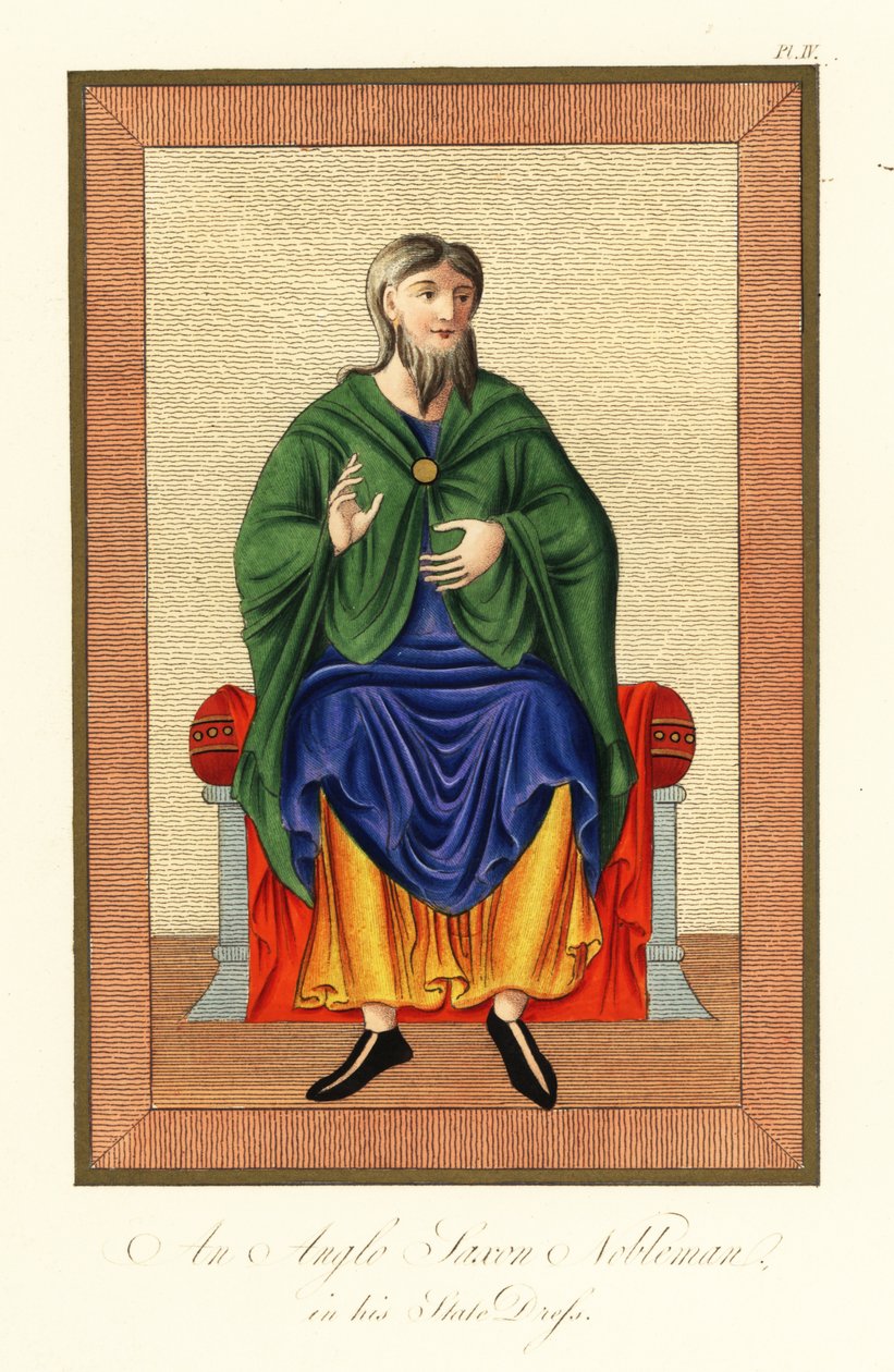 Angelsaksisk adelsmand i sin statsdragt, 8. århundrede, 1845 (gravering) af Joseph Strutt