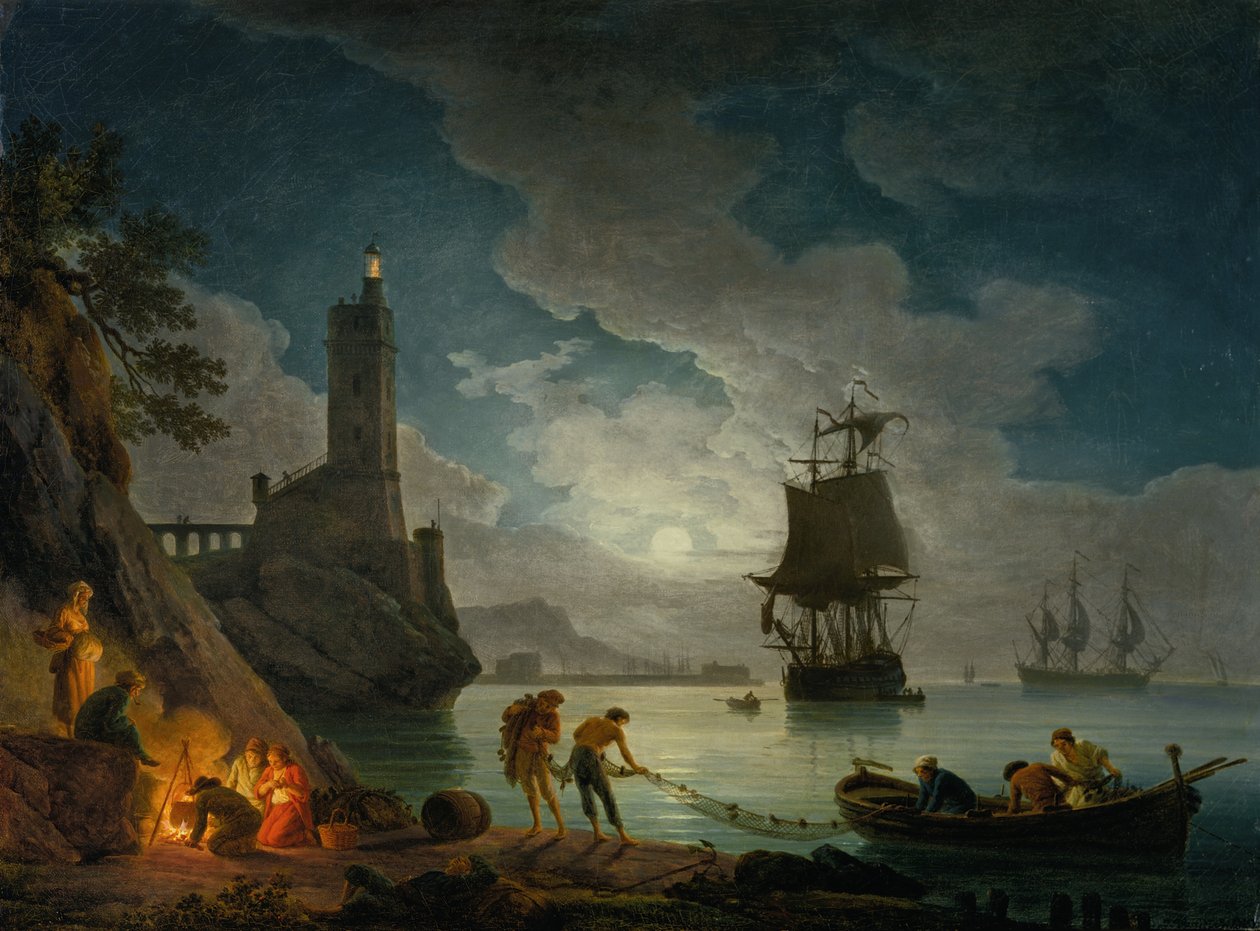 En havn i måneskin af Claude Joseph Vernet