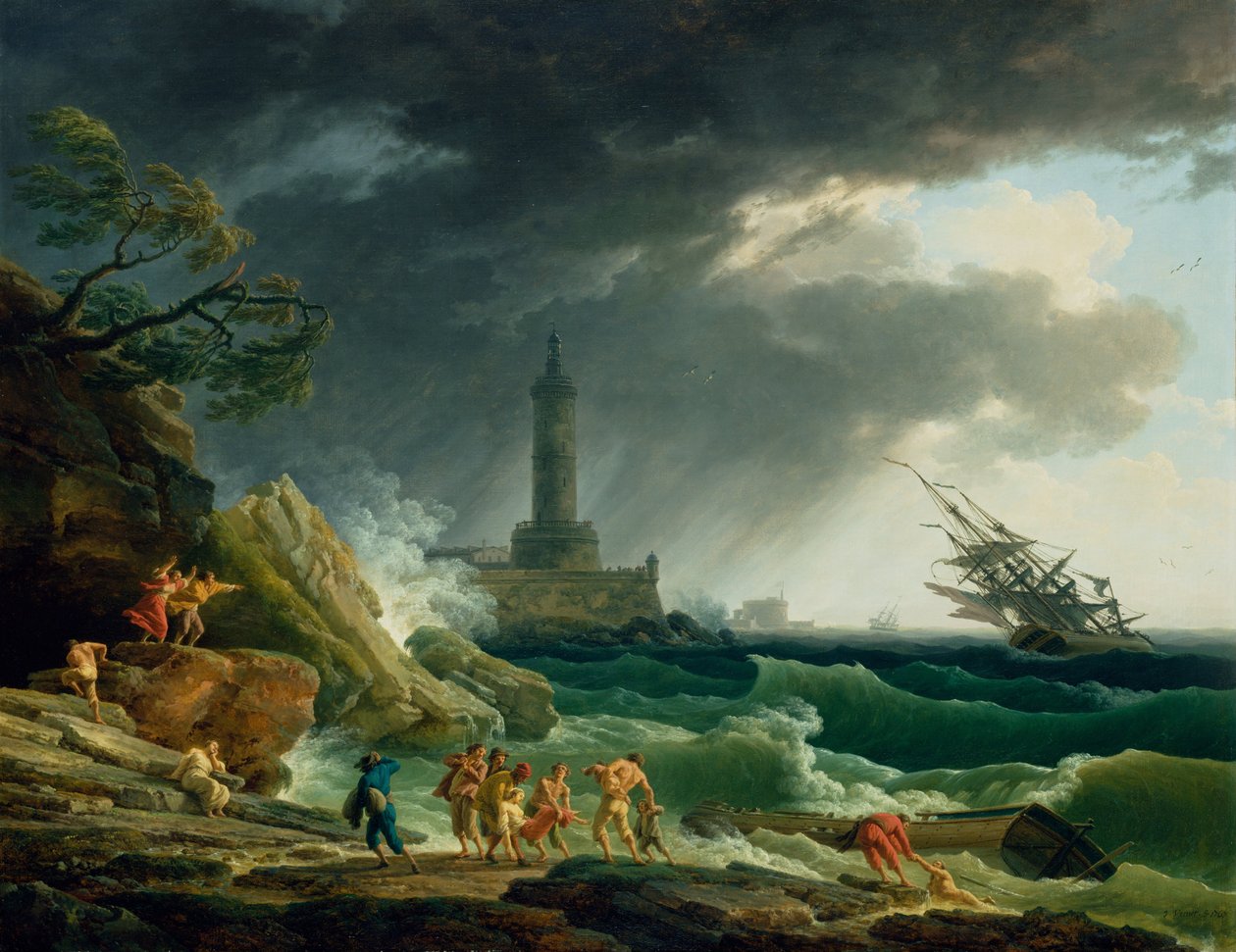 En storm på en middelhavskyst af Joseph Vernet