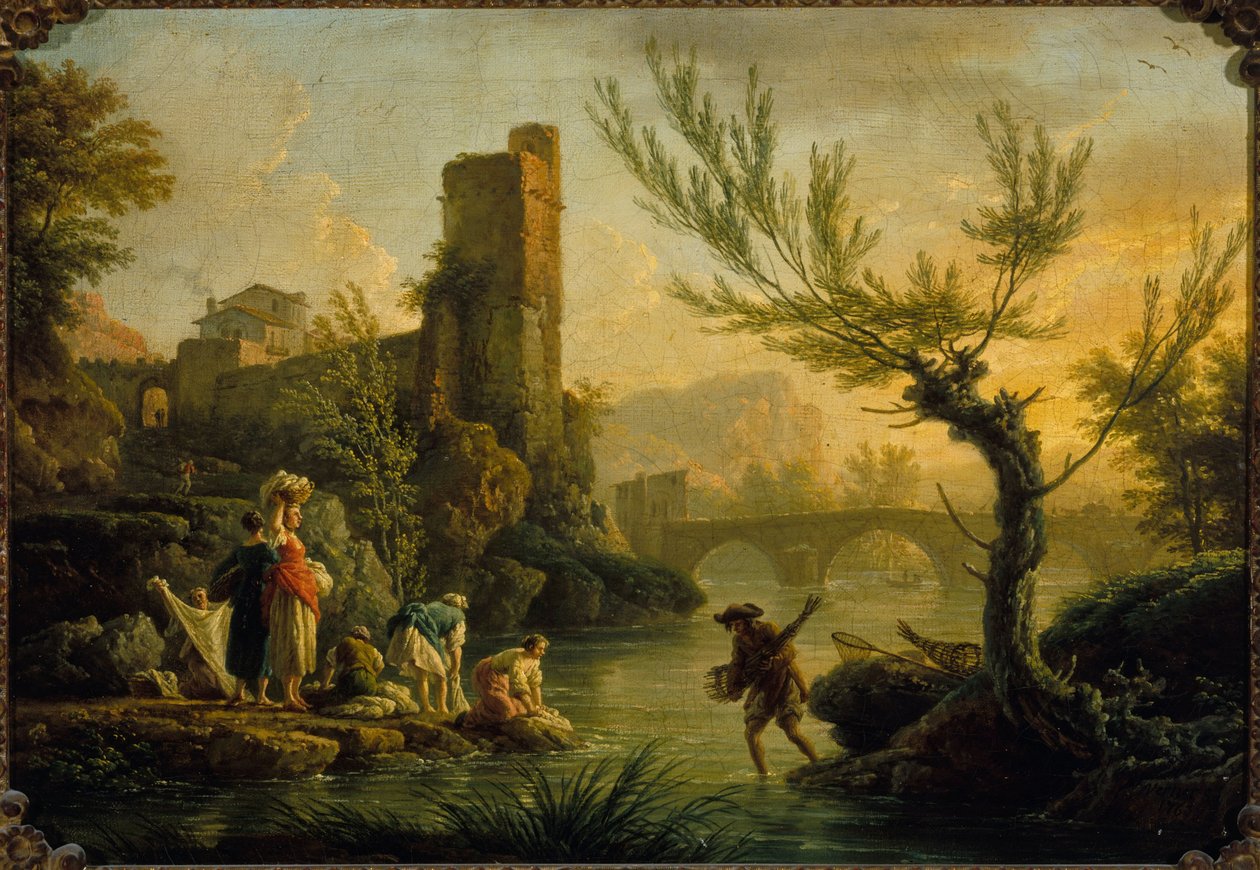 Landskab med vaskekoner, 1763 (olie på lærred) af Joseph Vernet