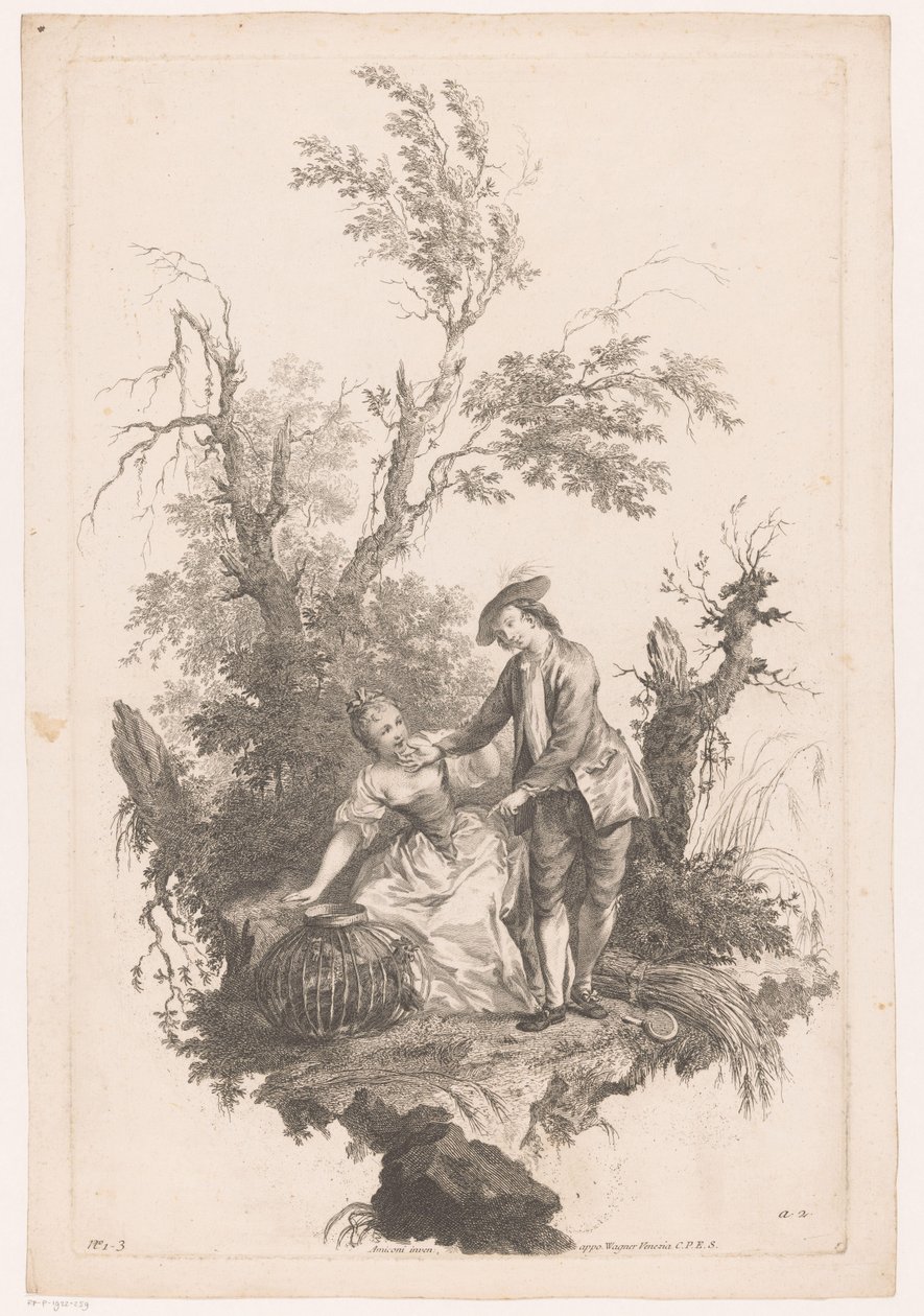 Mand og kvinde med en kurv med fjerkræ Sommer Four Seasons (serietitel) af Joseph Wagner (possibly)