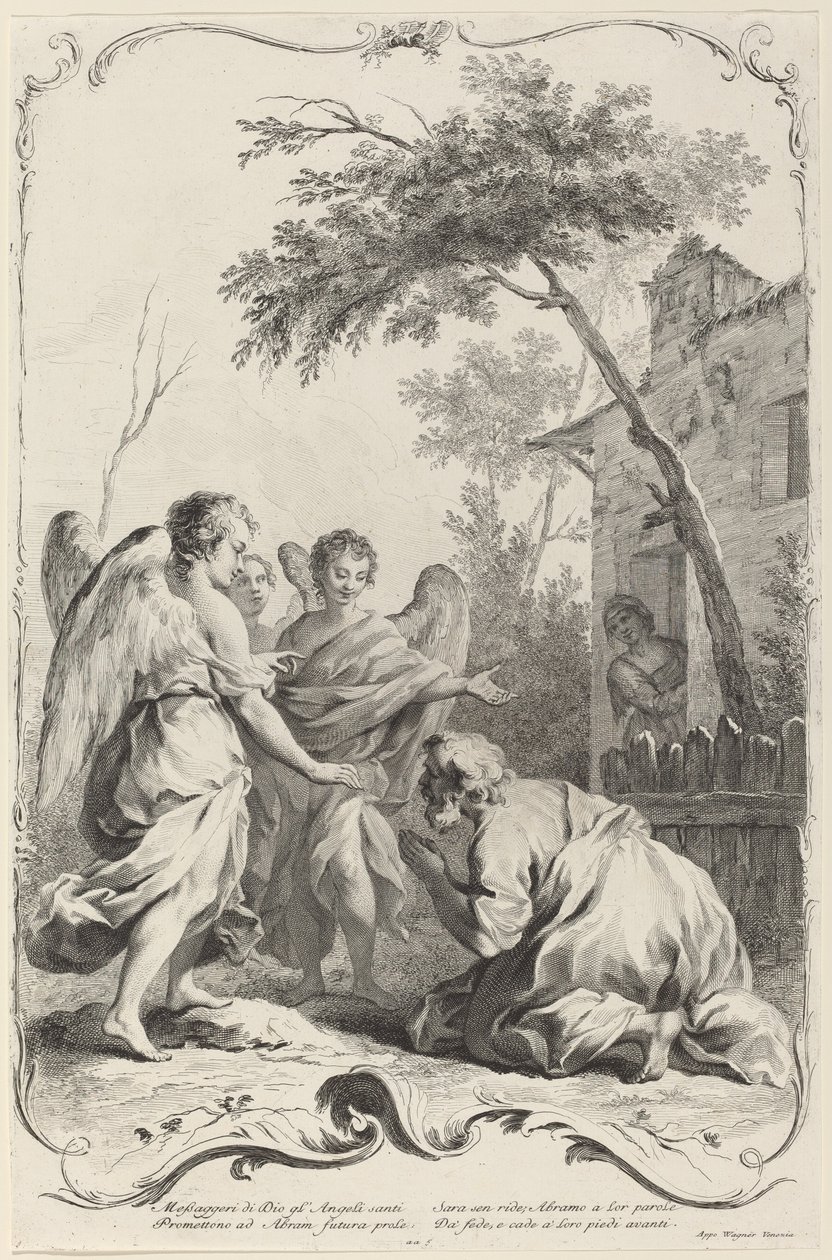 Abraham knæler foran de tre engle af Joseph Wagner