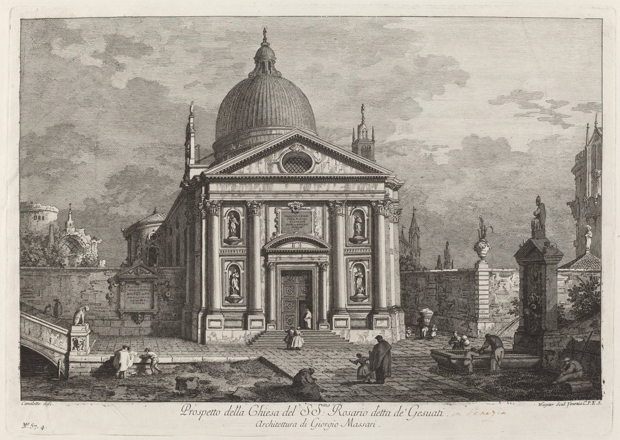 Prospekt for SS-kirken. Rosenkrans kendt som Gesuati af Joseph Wagner after Canaletto