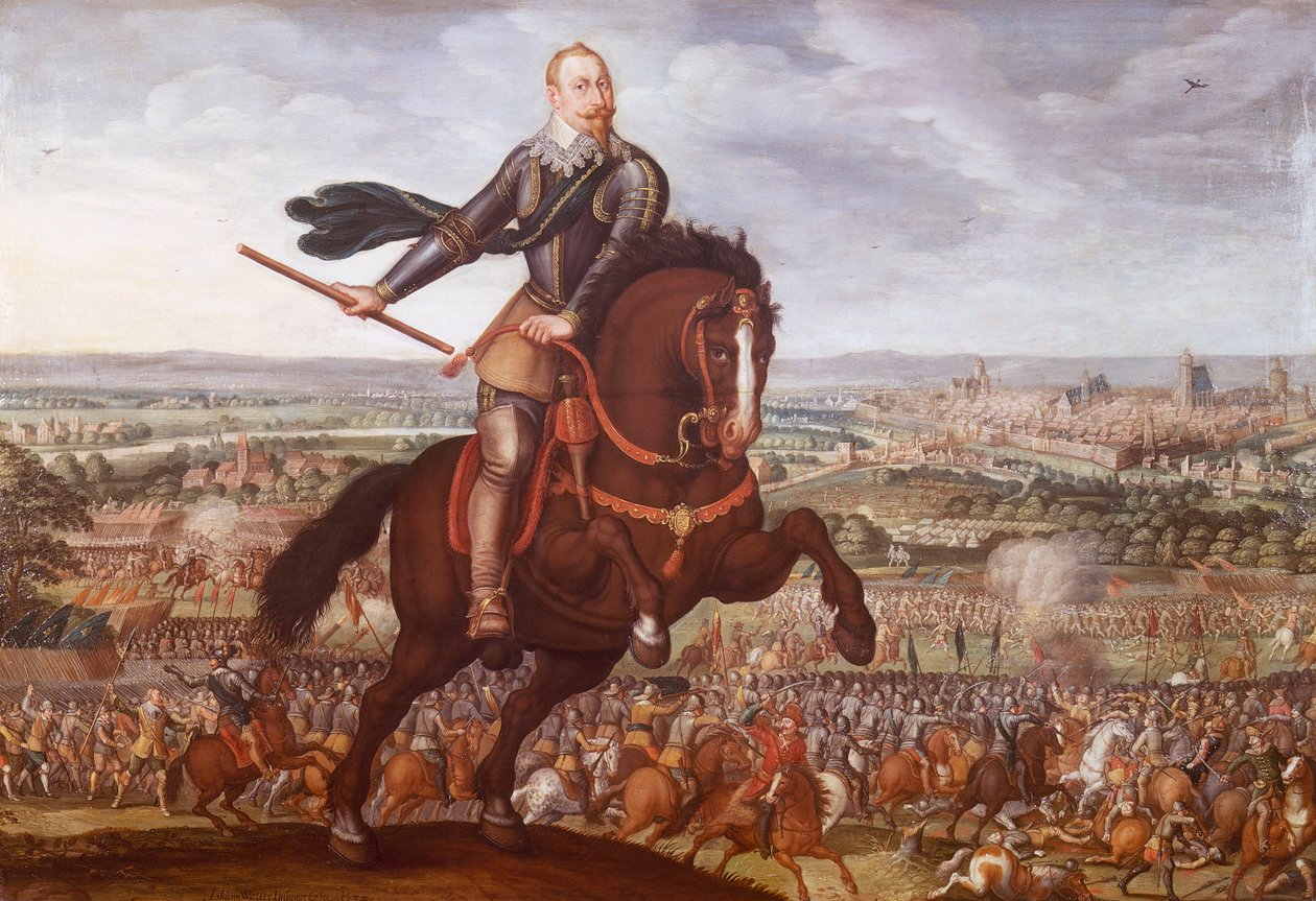 Gustav II Adolf af Sverige ved slaget ved Breitenfeld i 1631, maleri af Jean Jacques Walter, Trediveårskrig, Tyskland af Joseph Walter