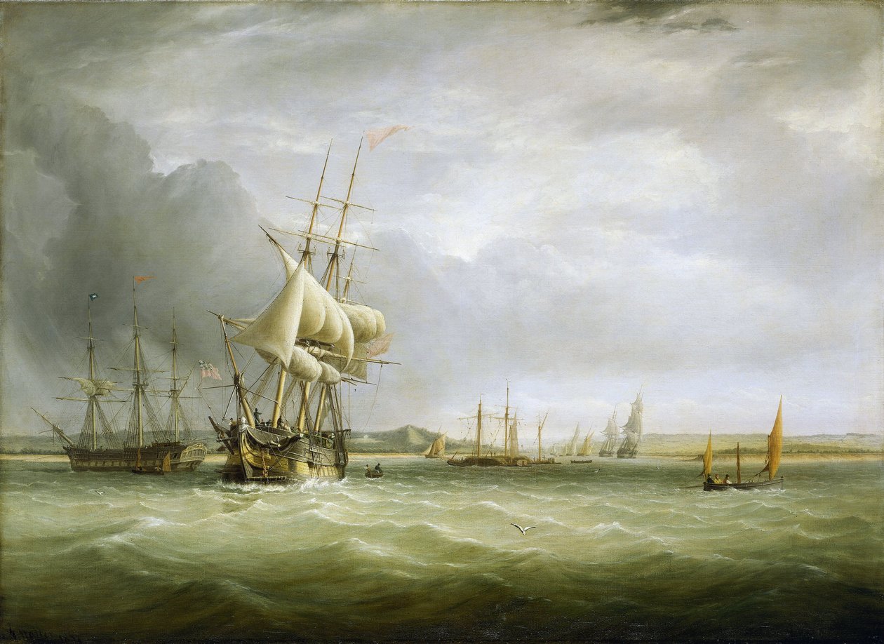 Sejlads i Bristolkanalen (England) ved Avons udmunding. Olie på lærred af Joseph Walter