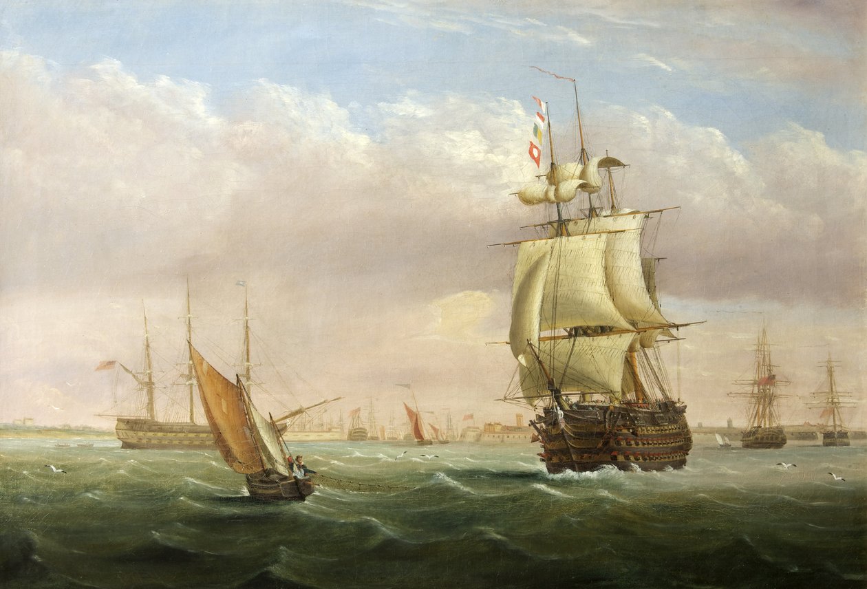 Havneindgang med forsendelse (olie på lærred) af Joseph Walter