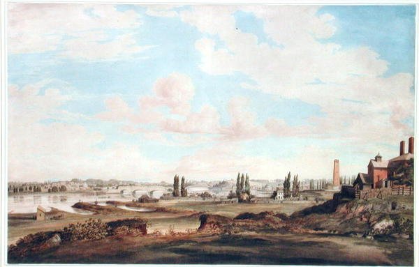 Udsigt over Philadelphia og Schuylkill-floden, ca. 1816 (akvarel på papir) af Joseph Watson