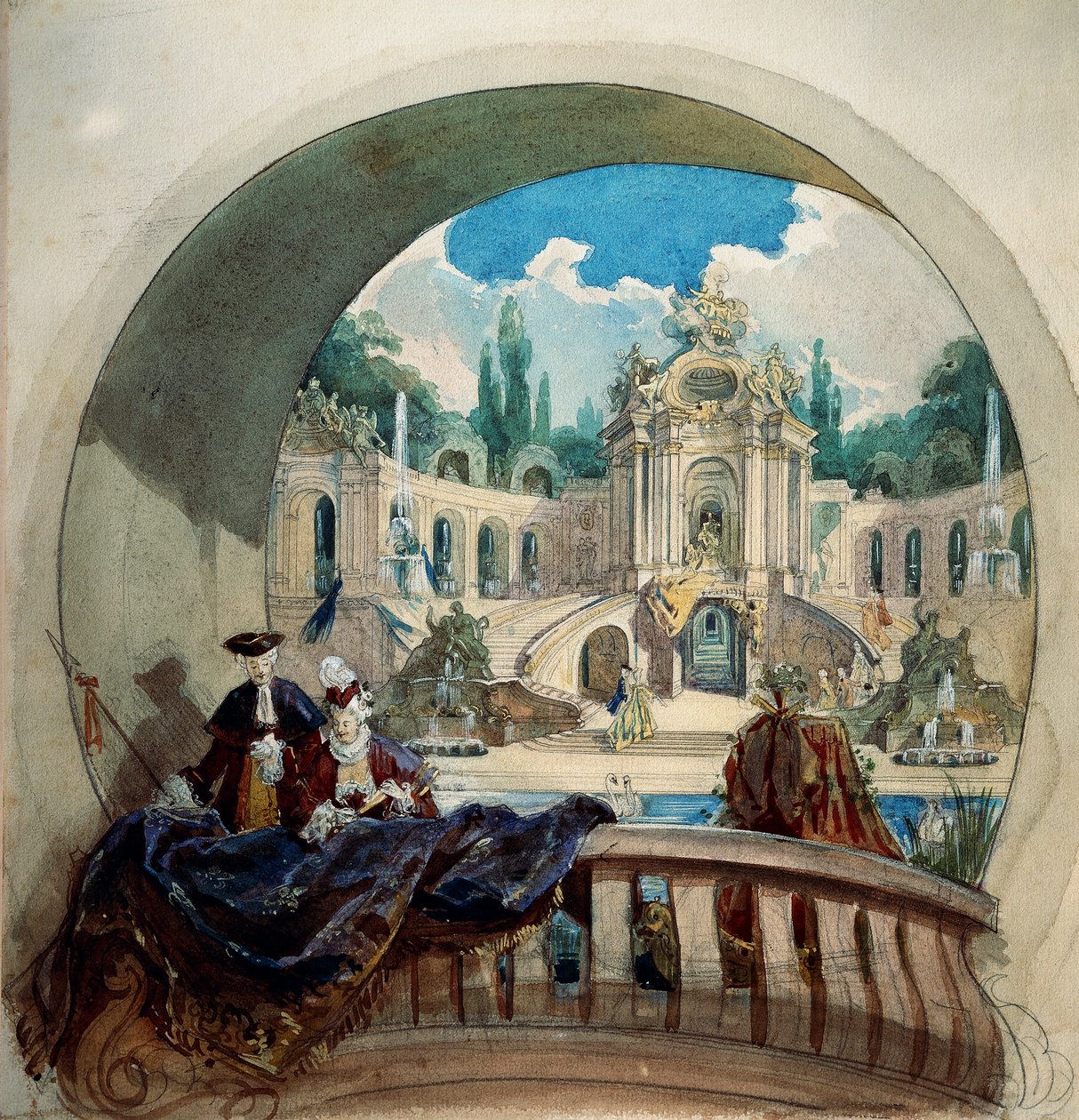 Forberedende tegning til lunette af loftet i audienssalen i Ludwig II