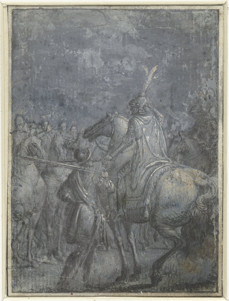Hærchef til hest med andre ryttere Gruppe af lignende illustrationer med riddere og ryttere (serietitel) af Joseph Werner