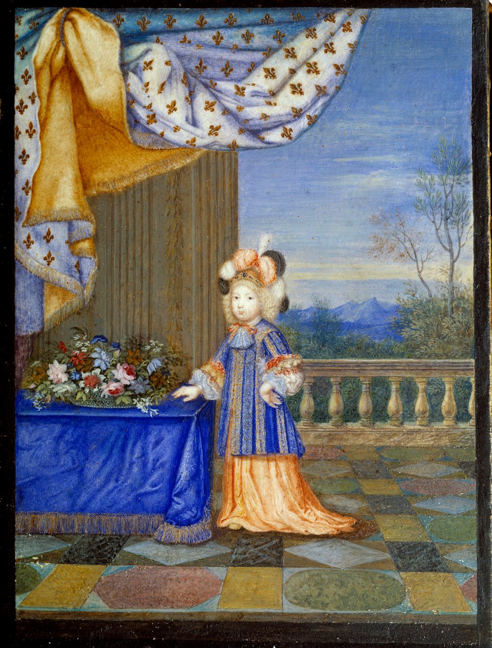Portræt i fuld længde af Grand Dauphin Louis af Frankrig, søn af Ludvig XIV. Maleri af Joseph Werner den Yngre (1637-1710) af Joseph Werner