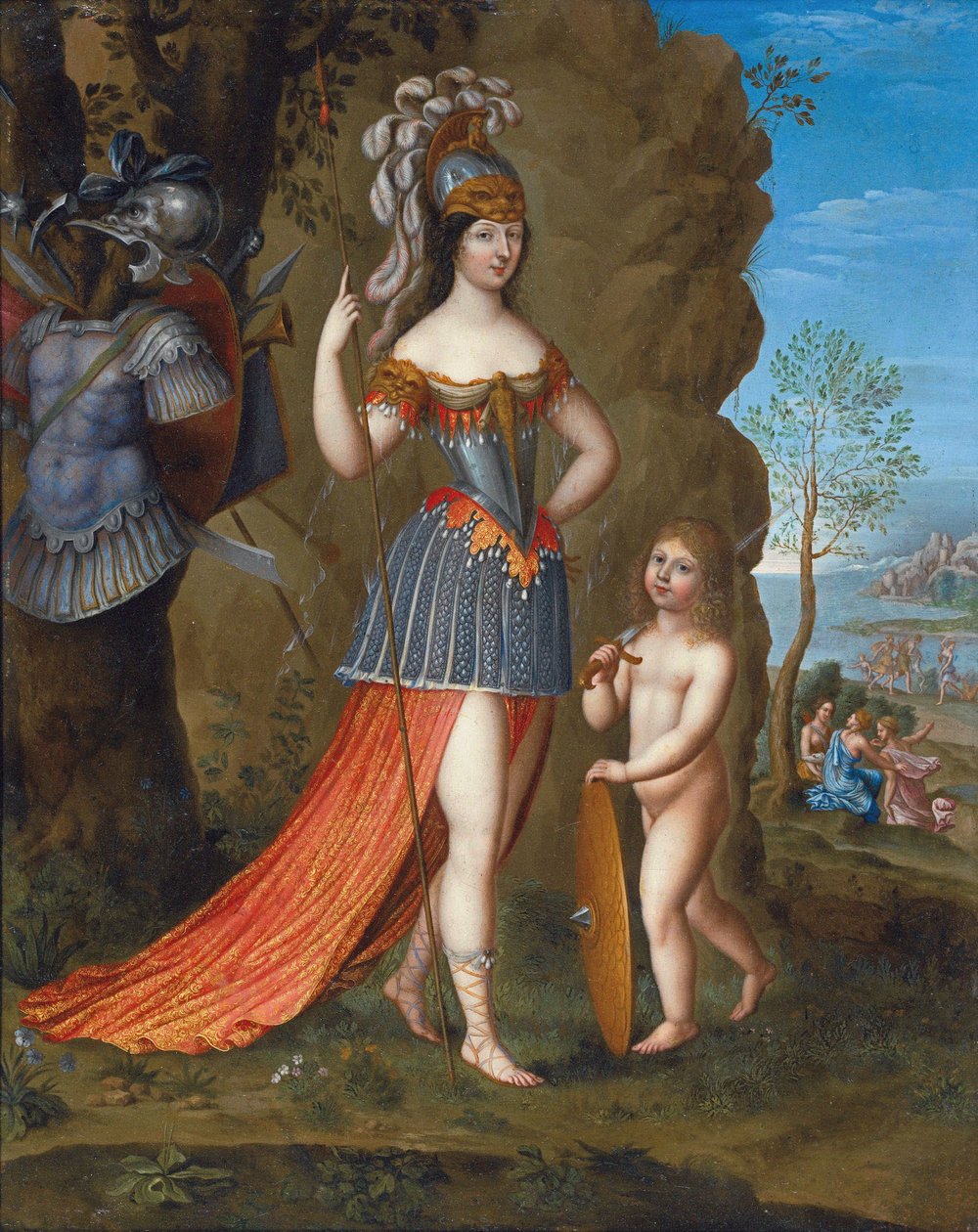 Fransk:  Portrait de femme en Minerve Portræt af en dame som Minerva af Joseph Werner the Younger