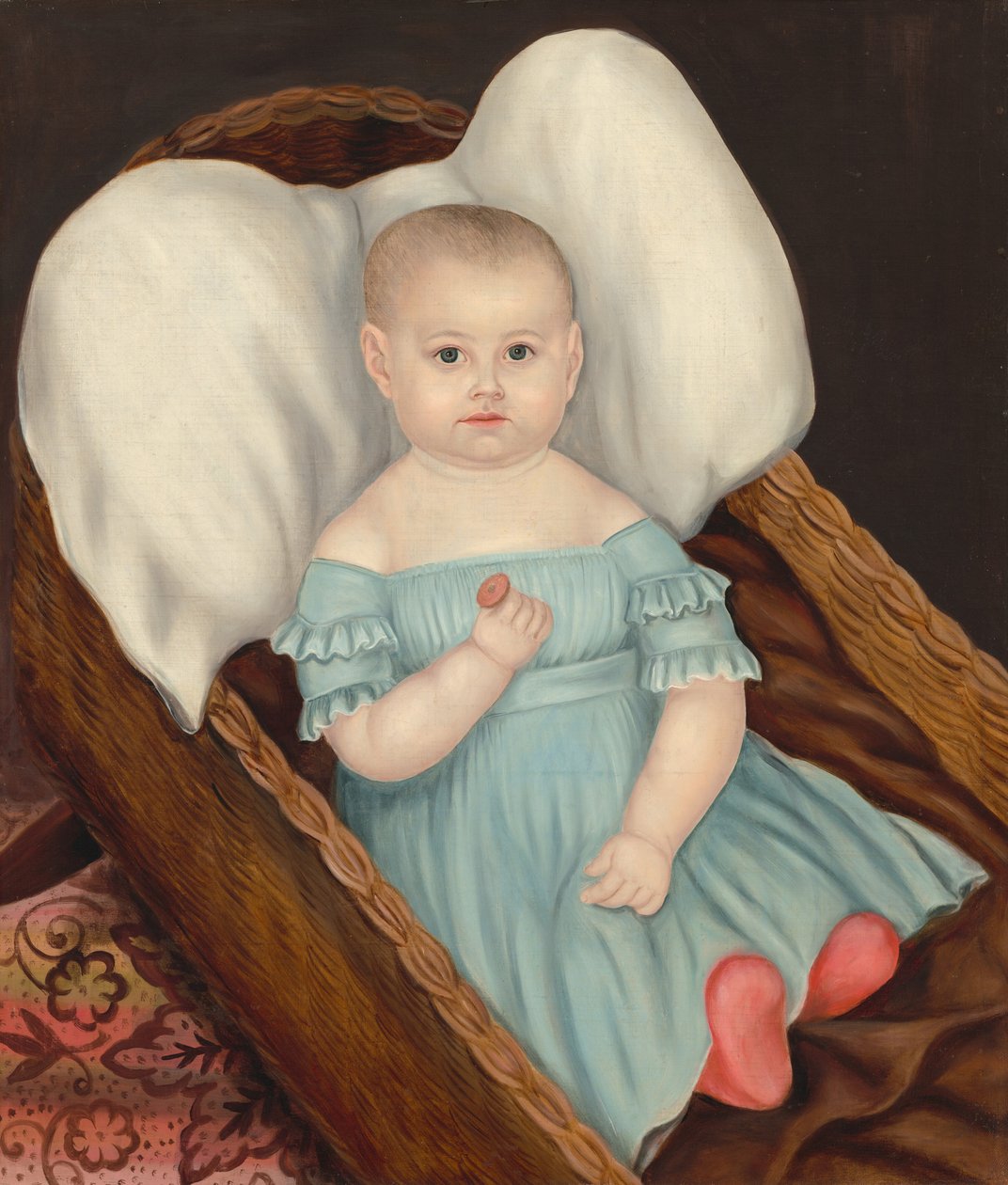 Baby i flettet kurv af Joseph Whiting Stock