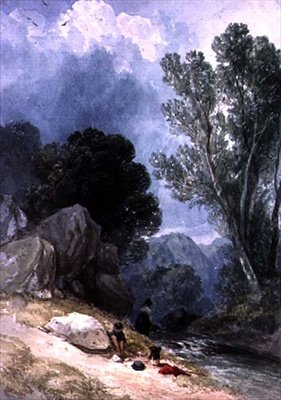 Landskab med figurer af Joseph William Allen