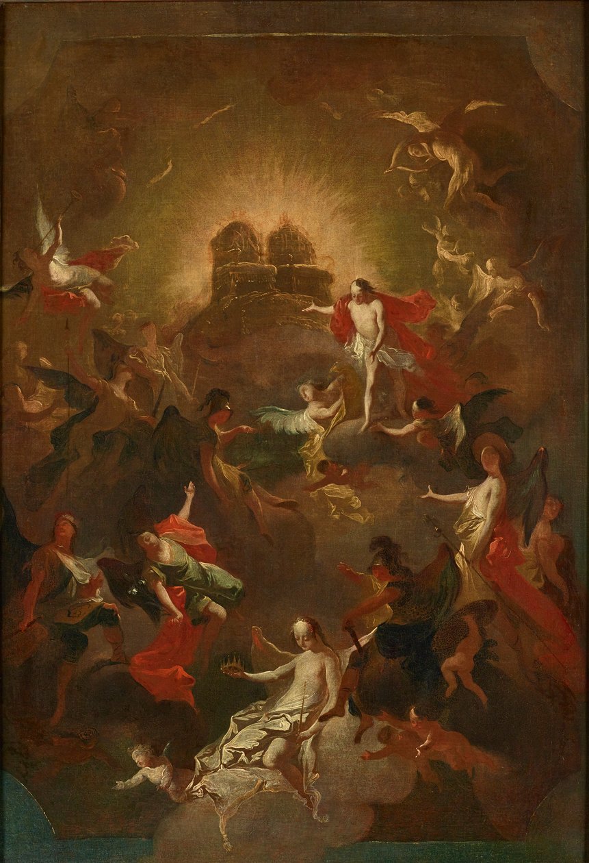 Kristus og de ni englekor venter på Maria foran hans og hendes trone af Joseph Winterhalder d. J.