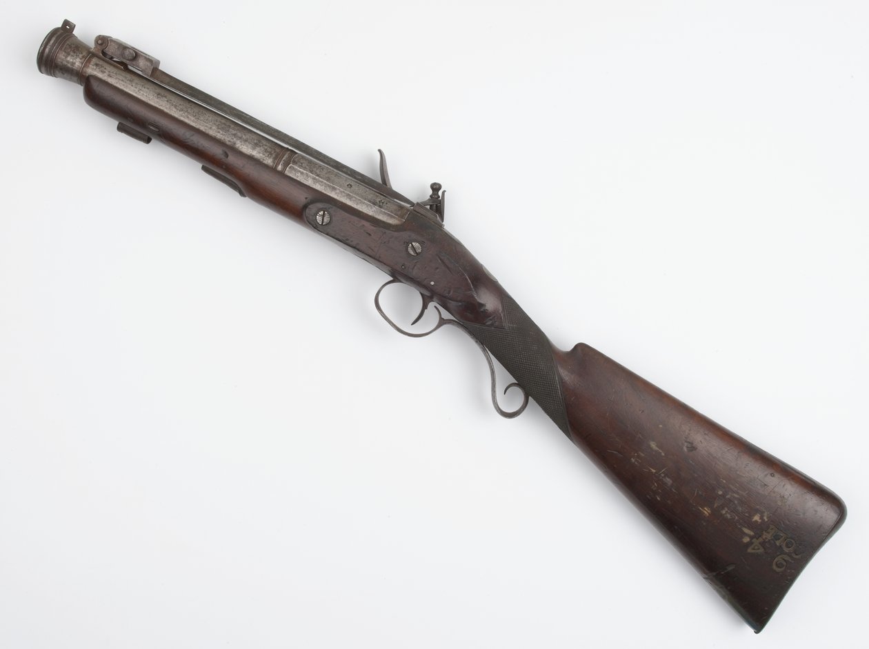 Blunderbuss med fjederbajonet udstedt til Irish Volunteers, ca. 1815 (blunderbuss, flintlock) af Joseph Wood