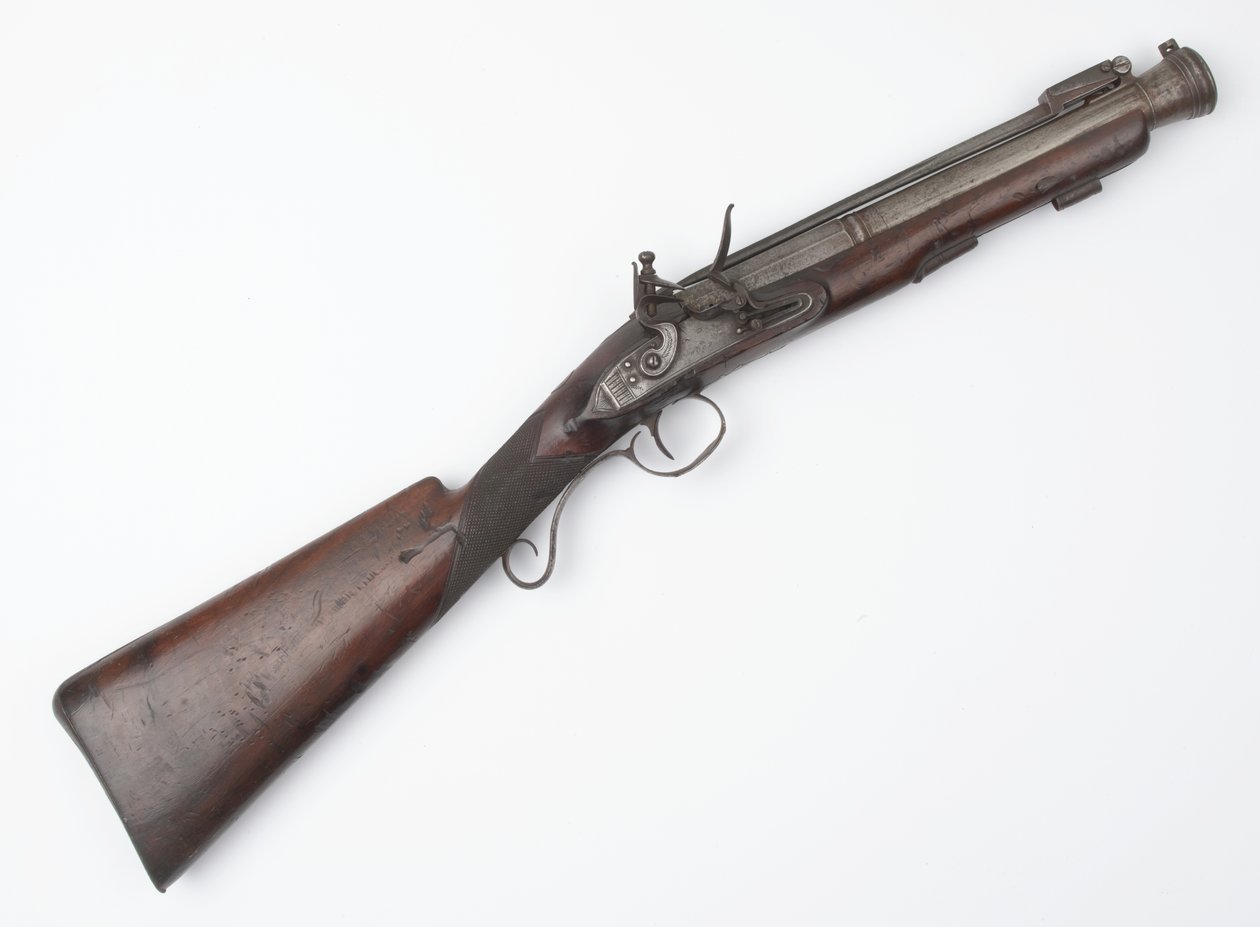 Blunderbuss med fjederbajonet udstedt til Irish Volunteers, ca. 1815 (blunderbuss, flintlock) af Joseph Wood