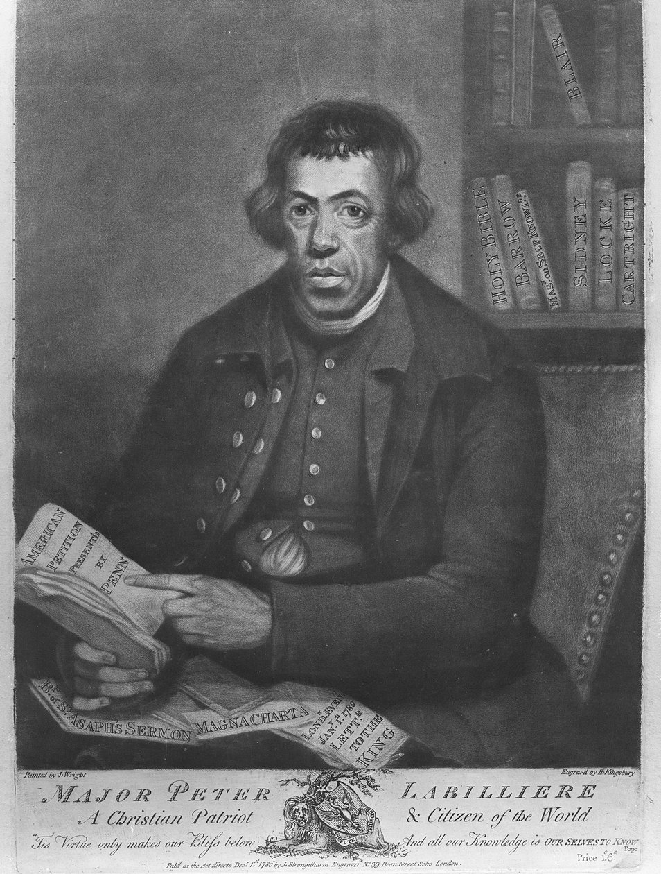 Major Peter Labilliere, ætset af Henry Kingsbury, 1780 (ætsning og mezzotint) af Joseph Wright
