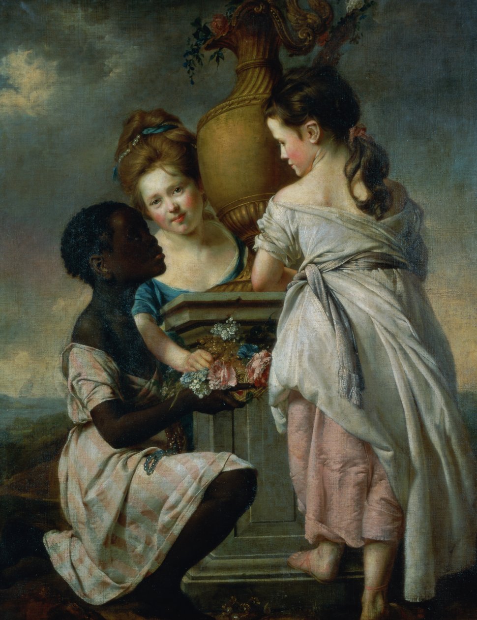 En samtale mellem piger eller to piger med deres sorte tjener, 1770 af Joseph Wright of Derby