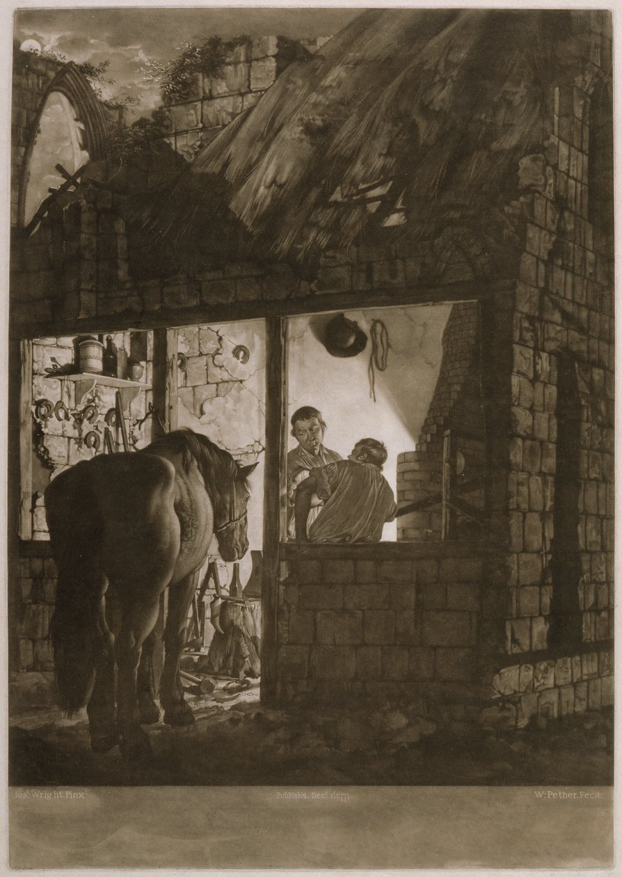 En hovslagerbutik, indgraveret af William Peter (ca. 1781-1821), 1771 (mezzotint) af Joseph Wright of Derby