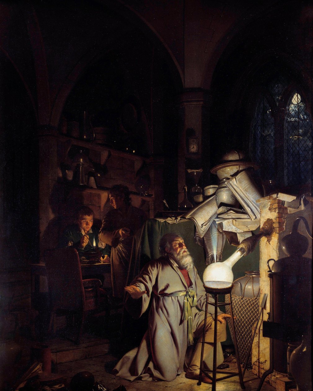 Alkymist fristende til at opdage den filosofiske sten Maleri af Joseph Wright af Derby (1734-1797) 1700-tallets søn. 1,27 X 1,01m Derby, Derby museum af Joseph Wright of Derby