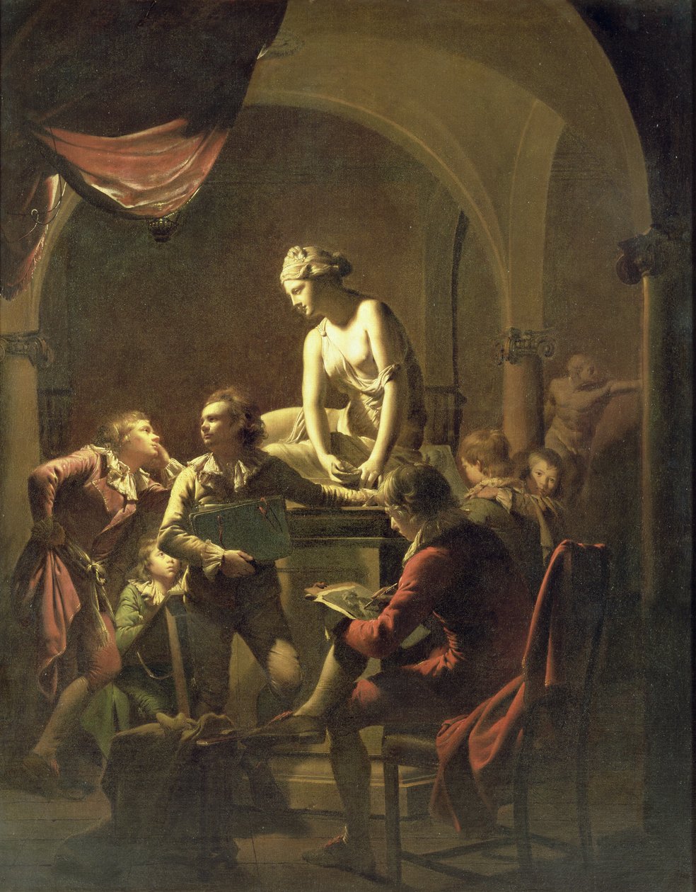 An Academy by Lamplight, ca. 1768-69 (olie på lærred) af Joseph Wright of Derby