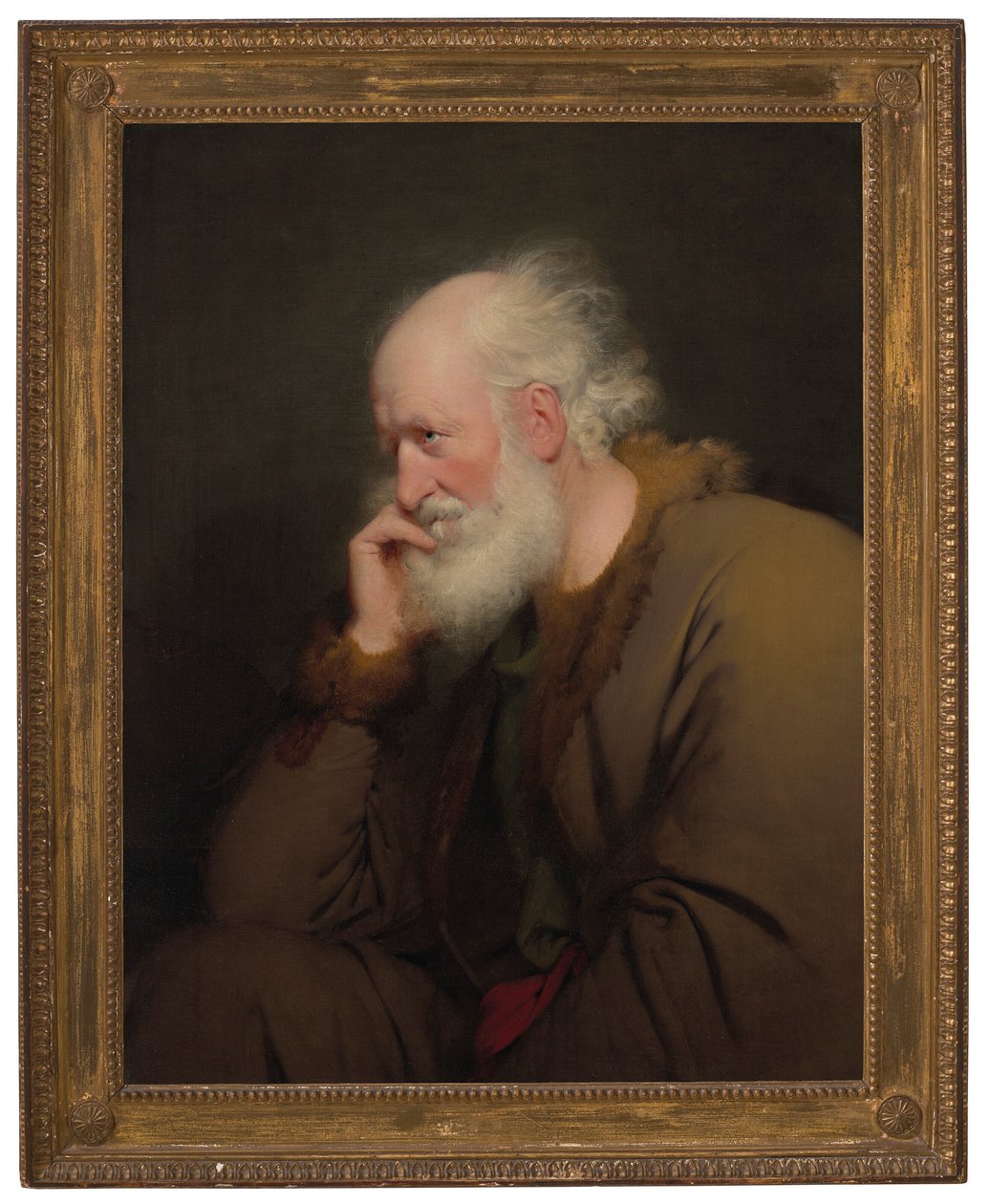 En gammel mand, halvlang, i en pelsbeklædt frakke af Joseph Wright of Derby