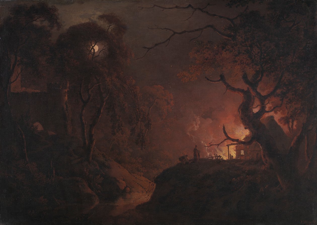 Sommerhus i brand om natten af Joseph Wright of Derby