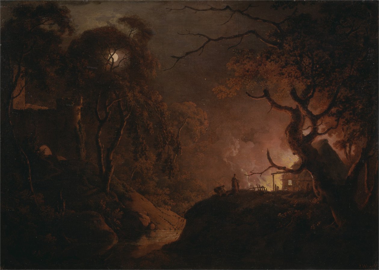Sommerhus i brand om natten af Joseph Wright of Derby