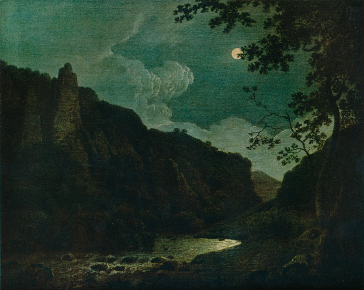 Dovedale af Moonlight, 1784 af Joseph Wright of Derby