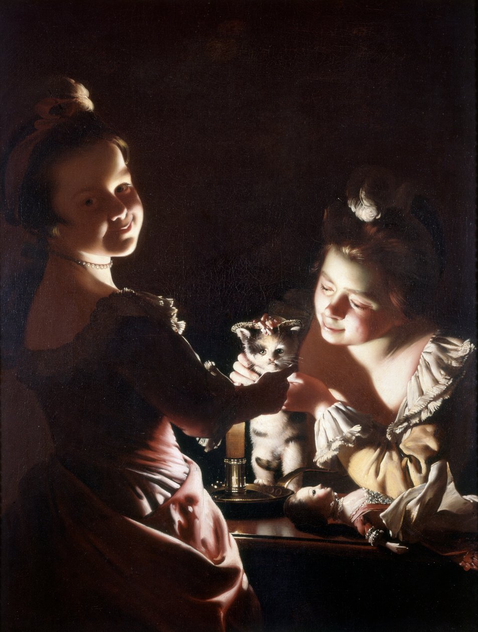 Dressing the Kitten, ca. 1768-70 (olie på lærred) af Joseph Wright of Derby