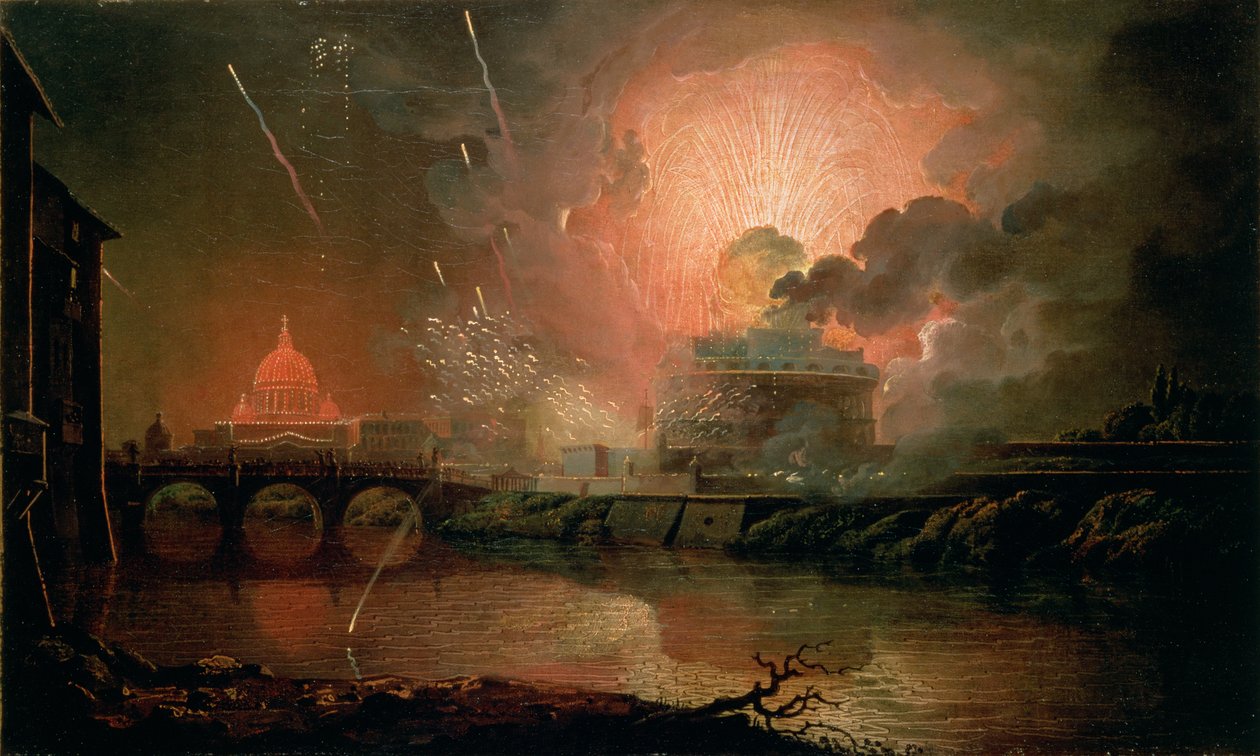 Fyrværkeri på Castel Sant Angelo, 1774-1778 af Joseph Wright of Derby