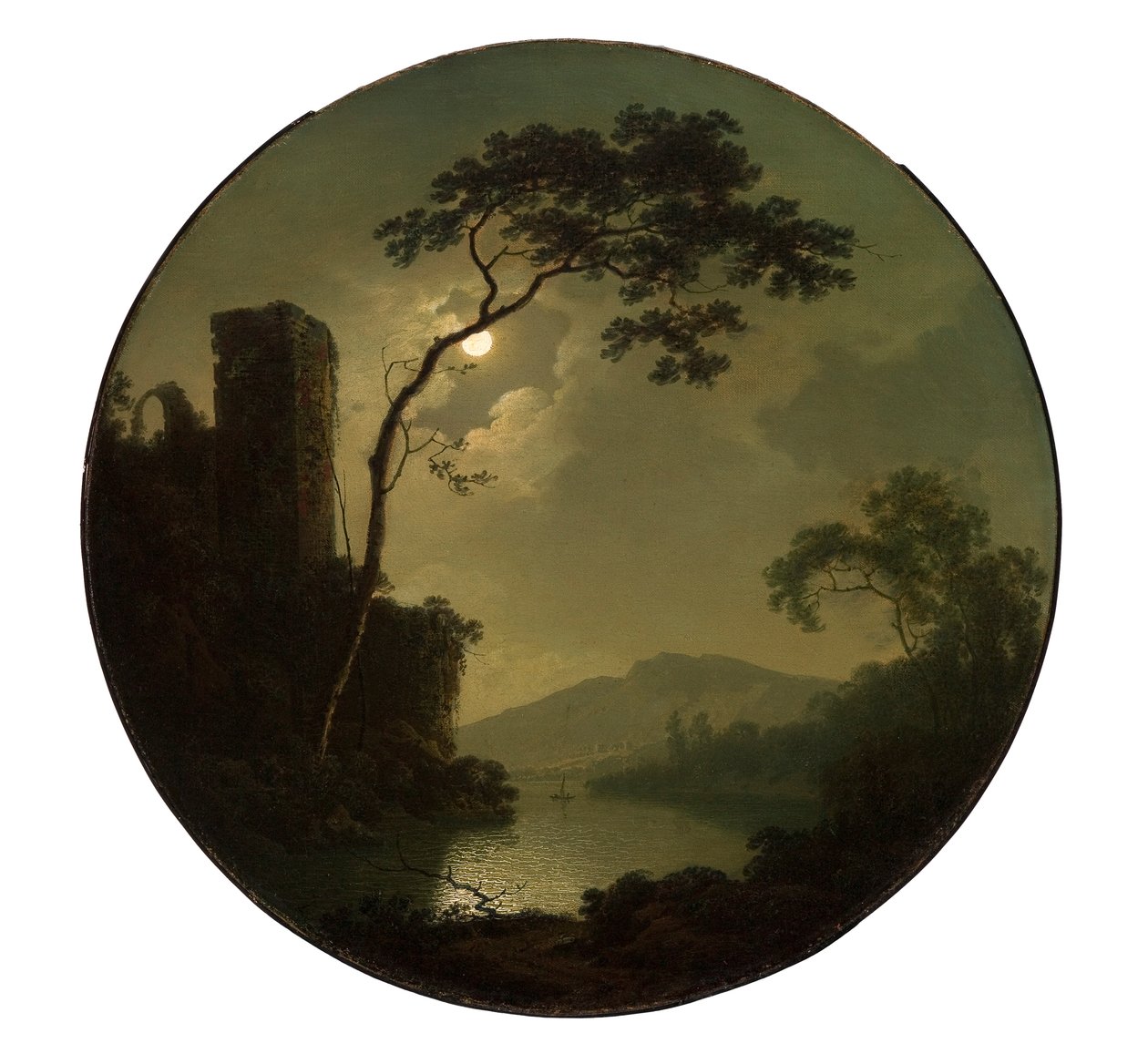 Sø med Slot på en Bakke af Joseph Wright of Derby