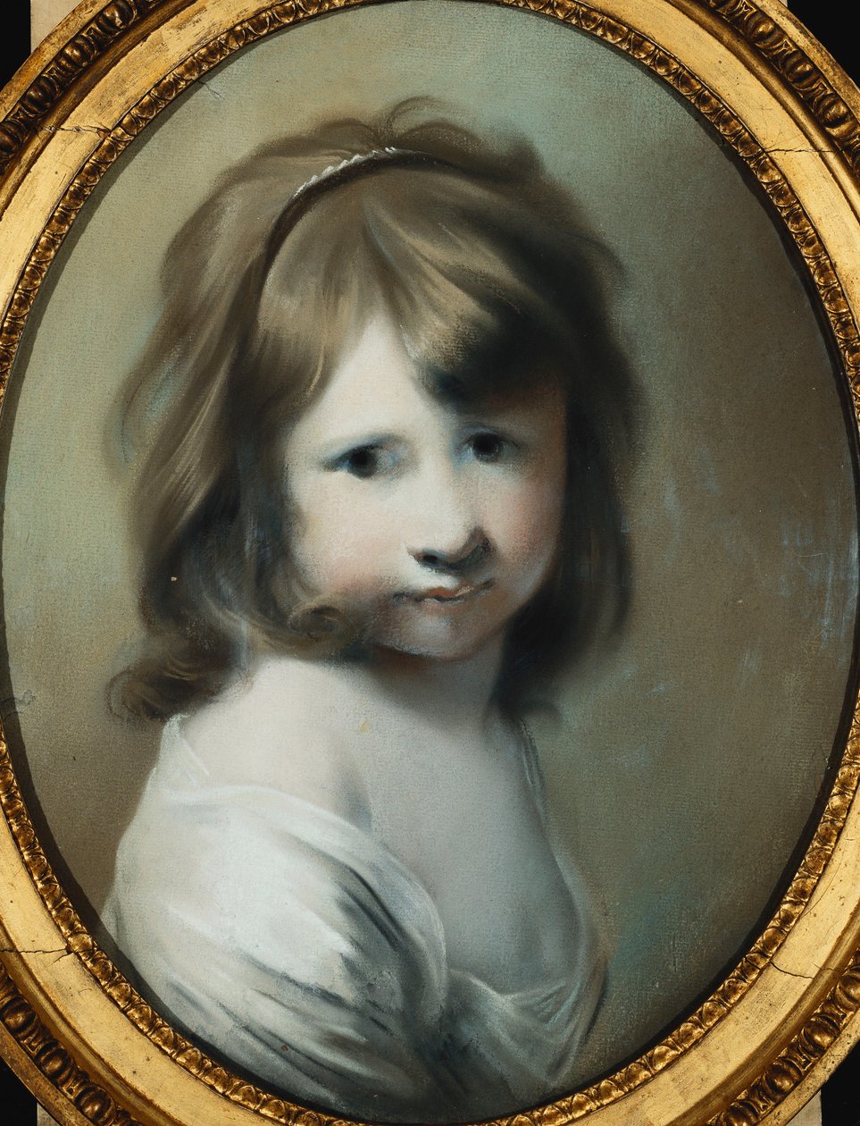 Portræt af Harriet Wright, kunstnerens datter, som et barn, bustelængde, ser over hendes højre skulder, af Joseph Wright of Derby