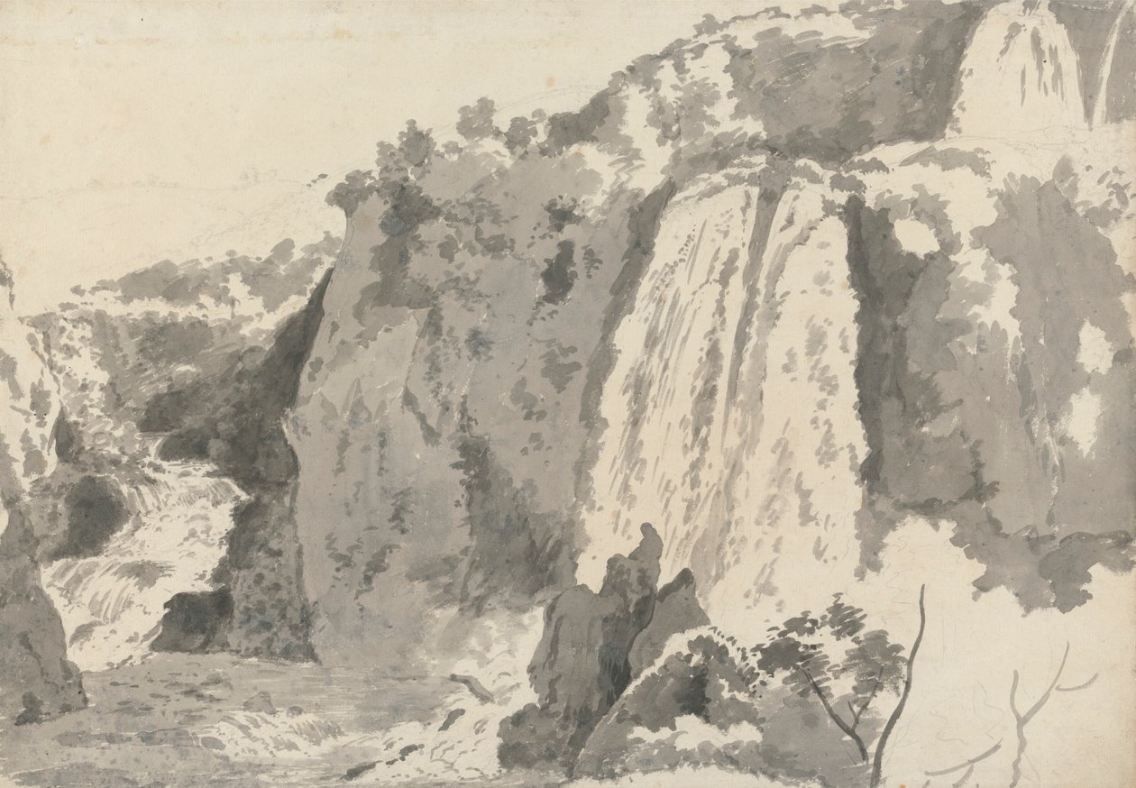Klippelandskab med vandfald af Joseph Wright of Derby