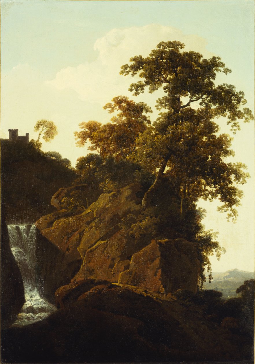 Klippelandskab med et vandfald af Joseph Wright of Derby