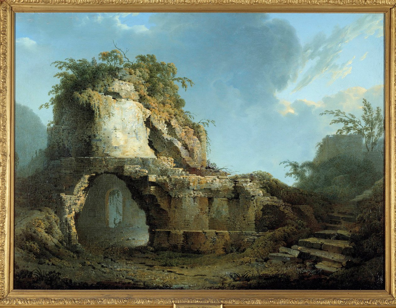 Graven til den romerske digter Vergil (70-19 f.Kr.) Den er placeret nær hulen Pozzuoli (Pozzuoli) nær Napoli. Maleri af Joseph Wright af Derby (1734-1797) 1785 Belfast. Ulster Museum af Joseph Wright of Derby
