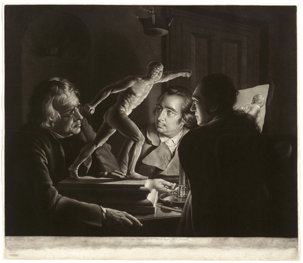 Three Persons Viewing the Gladiator by Candlelight, graveret af William Pether, 1769 af Joseph Wright of Derby