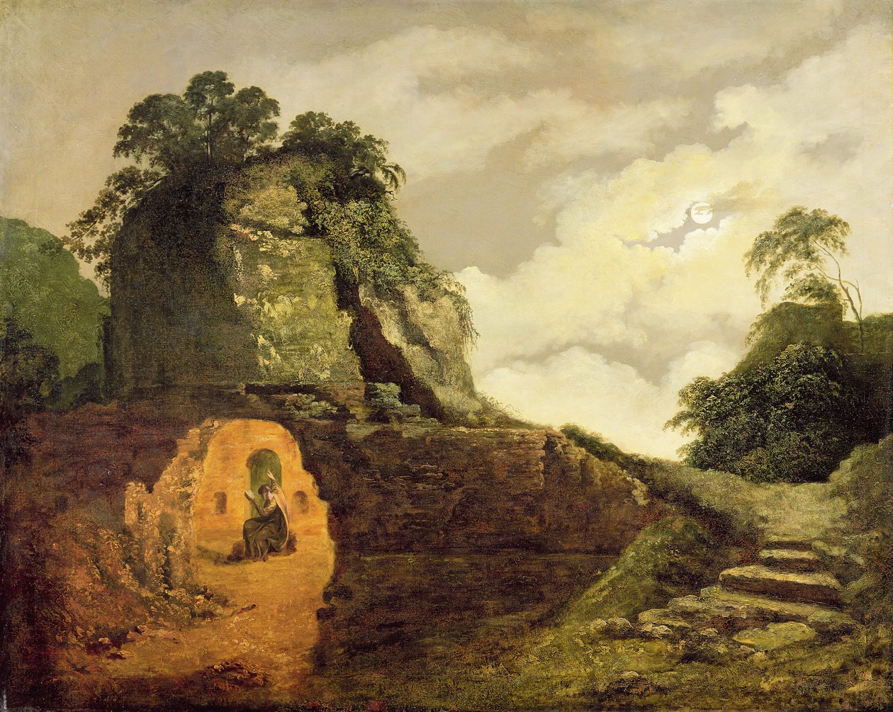 Virgils grav ved måneskin med Silius Italicus af Joseph Wright of Derby