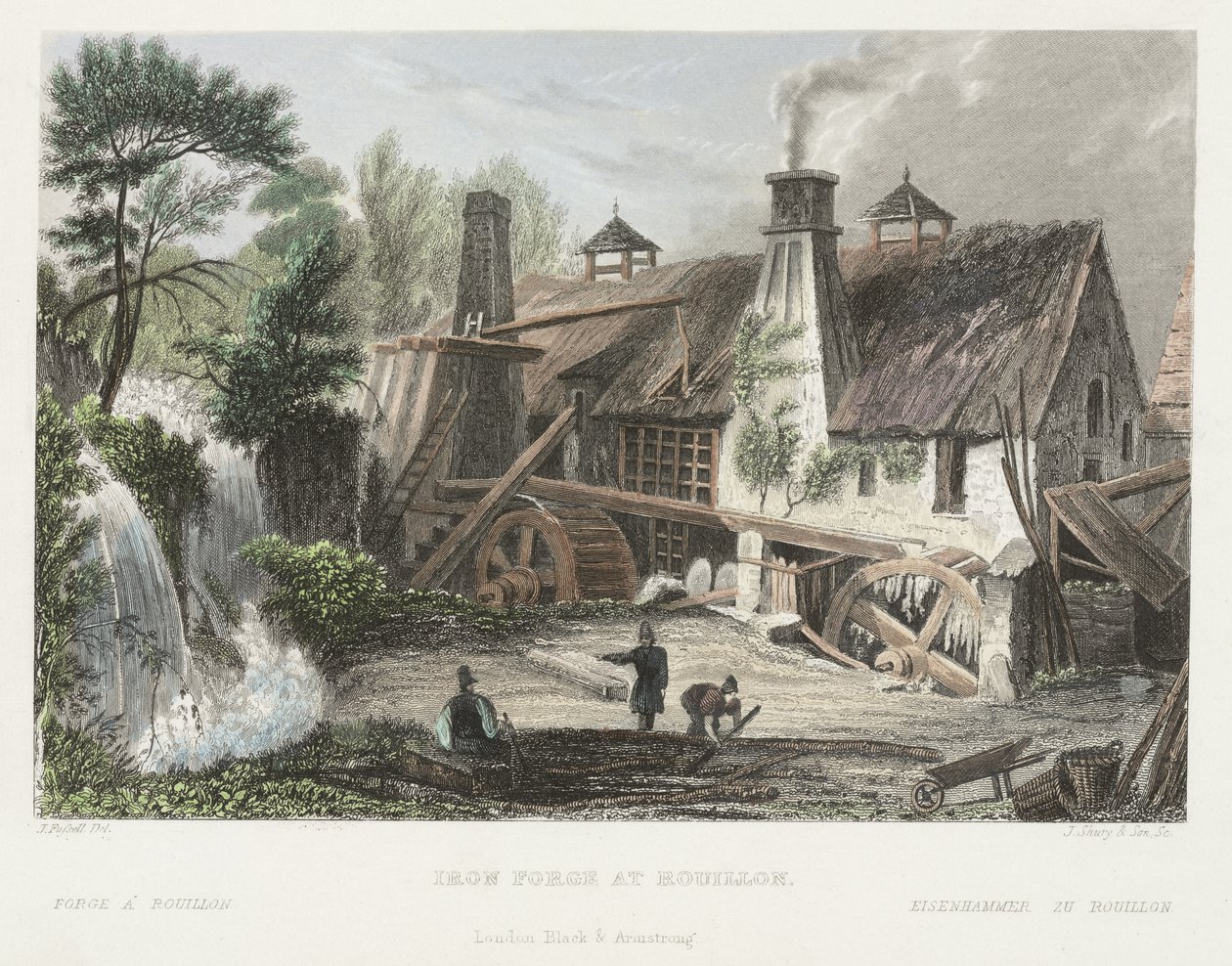 Iron Forge ved Rouillon, graveret af J. Shury af Joseph after Fussell