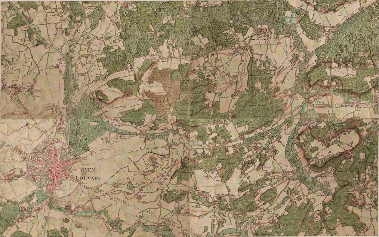 Kort over Loven I Louvain - Leuven af Joseph de Ferraris