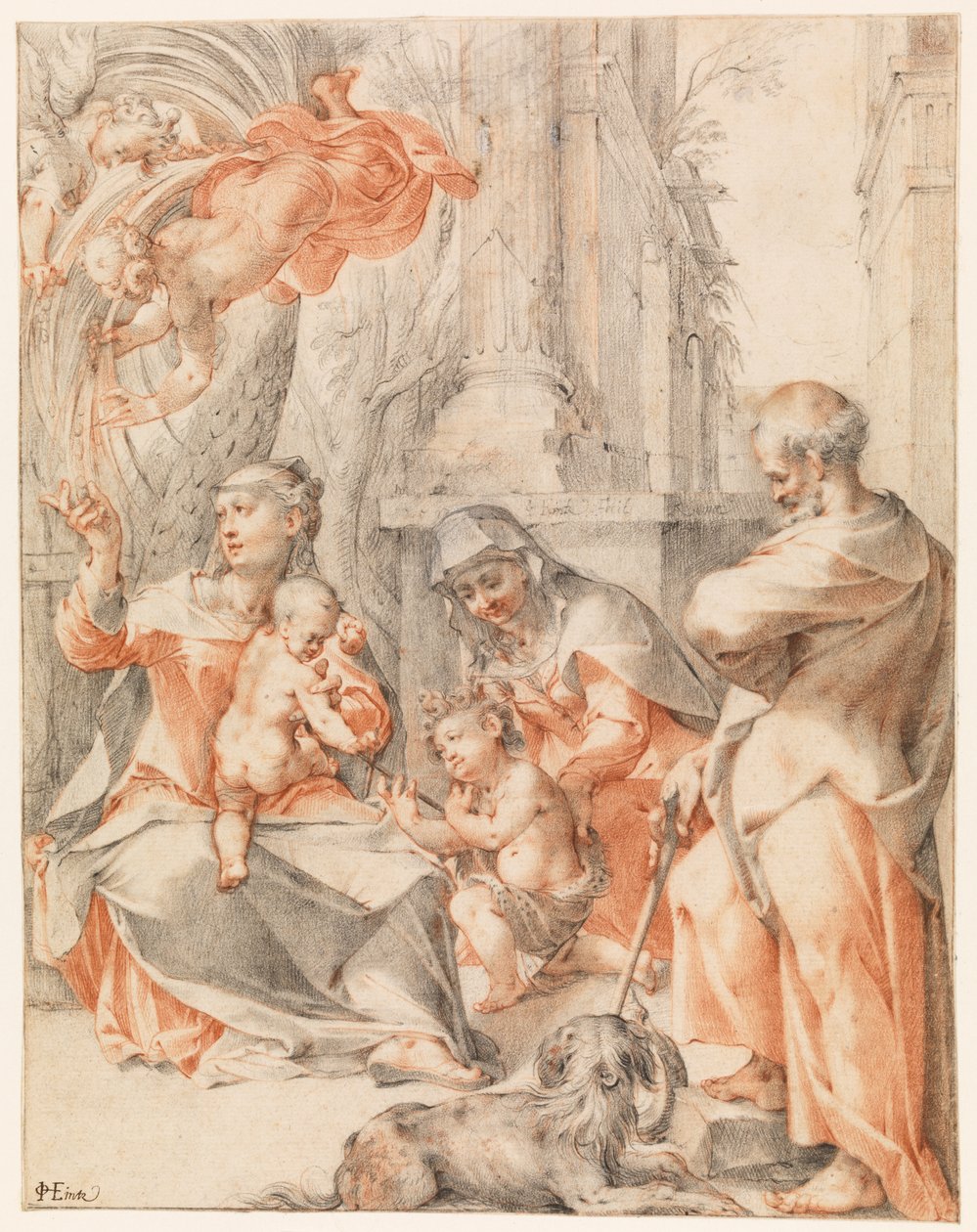Rest on the Flight to Egypt, ca. 1607 (rødt og sort kridt, forstærket med kropsfarve) af Joseph the younger Heintz