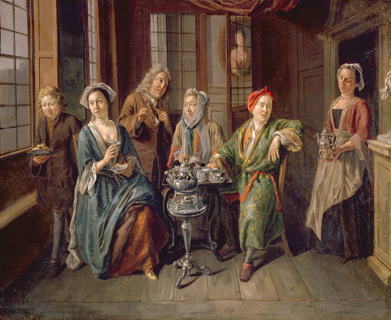 A Tea Party, ca. 1720 (olie på lærred) af Joseph van Aken