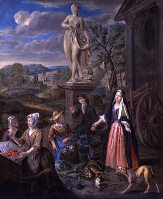 Figurer på et marked i et klassisk landskab (olie på lærred) af Joseph van Aken