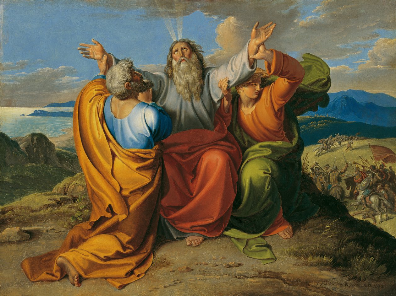 Moses beder sammen med Aron og Hur på Horeb-bjerget af Joseph von Fuhrich