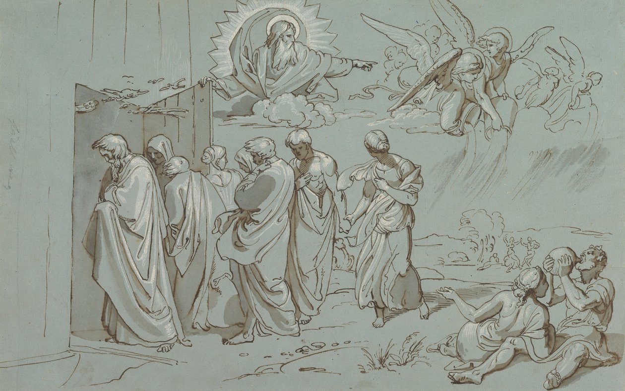 Gud kalder Noa og hans familie ind i arken, 1827. af Joseph von Fuhrich