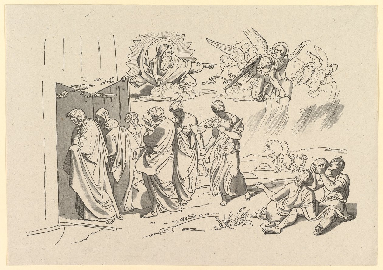 Gud kalder Noa og hans familie ind i arken, 1827. af Joseph von Fuhrich
