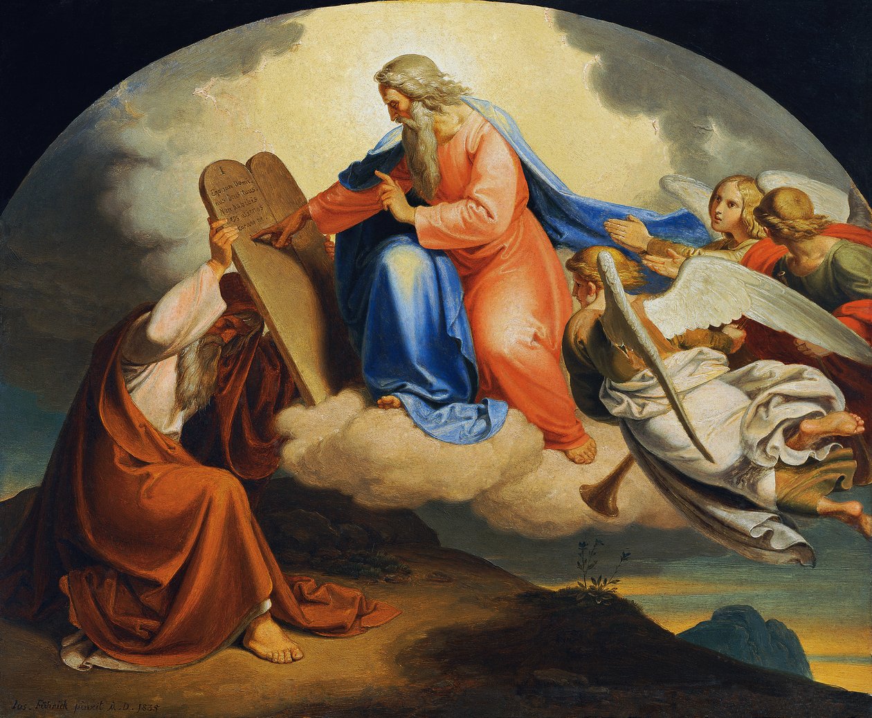 Gud skrev Moses De Ti Bud på to stentavler på Sinaj Bjerg af Joseph von Fuhrich