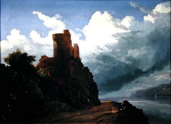 The Castle on the Cliff (olie på lærred) af Josephine Bowes