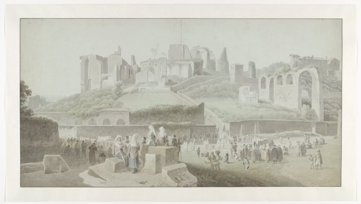 En procession ved foden af Palatinerhøjen i Rom af Josephus Augustus Knip